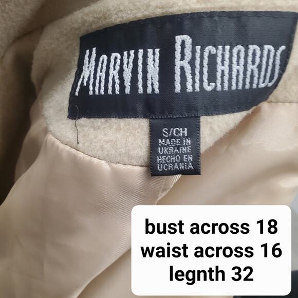 Marvin Richards Cashmere wool blend Oatmeal button front coat S Small - Picture 4 of 4